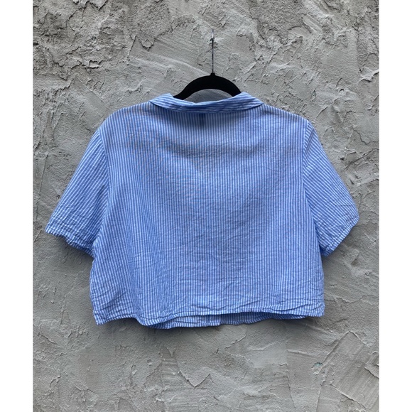 H&M Seersucker Crop Top | Cotton, Large, Divided, Summer, Light Weight, Coastal - Picture 3 of 9